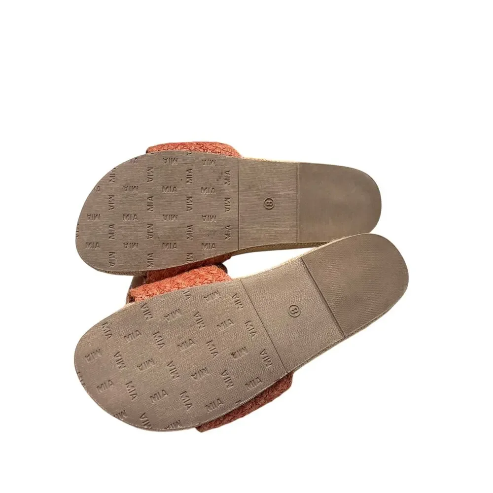 MIA Women’s Coral Slide Sandals Size 8 | Raffia Jute Beach Summer Slip-On Flats